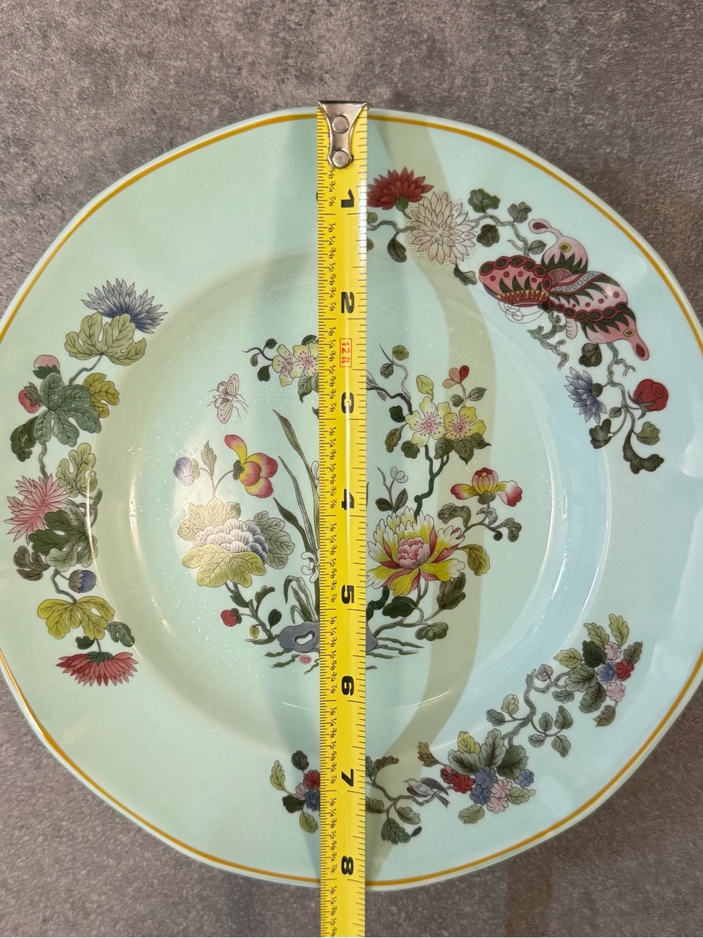 Adams Calyx Ware Ironstone Ming Jade Floral Porcelain Dinner Plate Gold Rim 8” - Picture 2 of 7